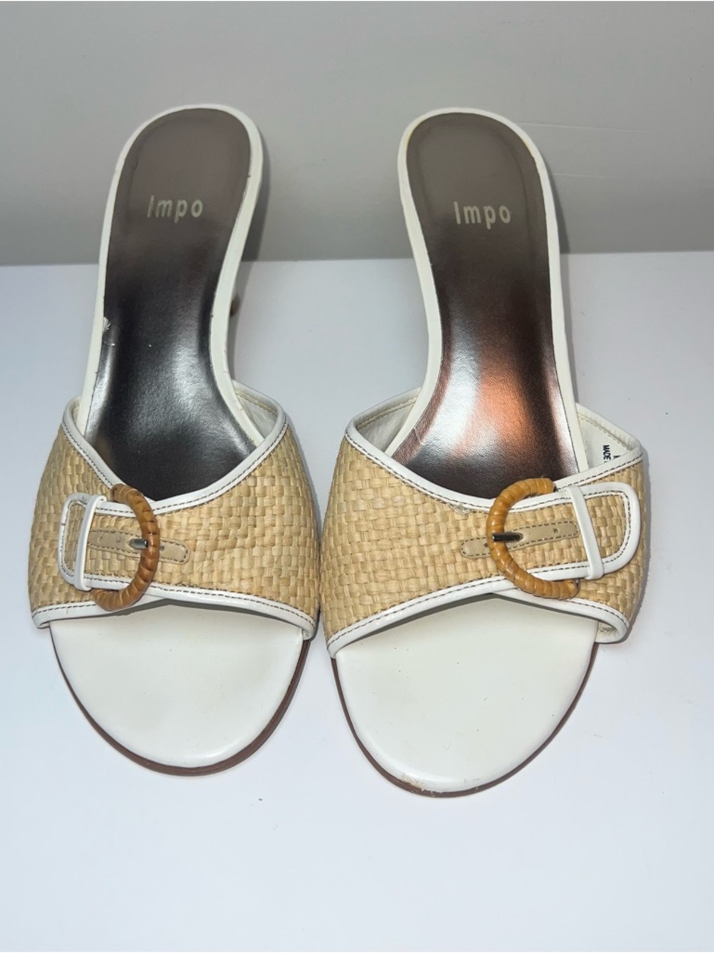 Impo Women’s White Tan Kitten Heel Pumps Sandals